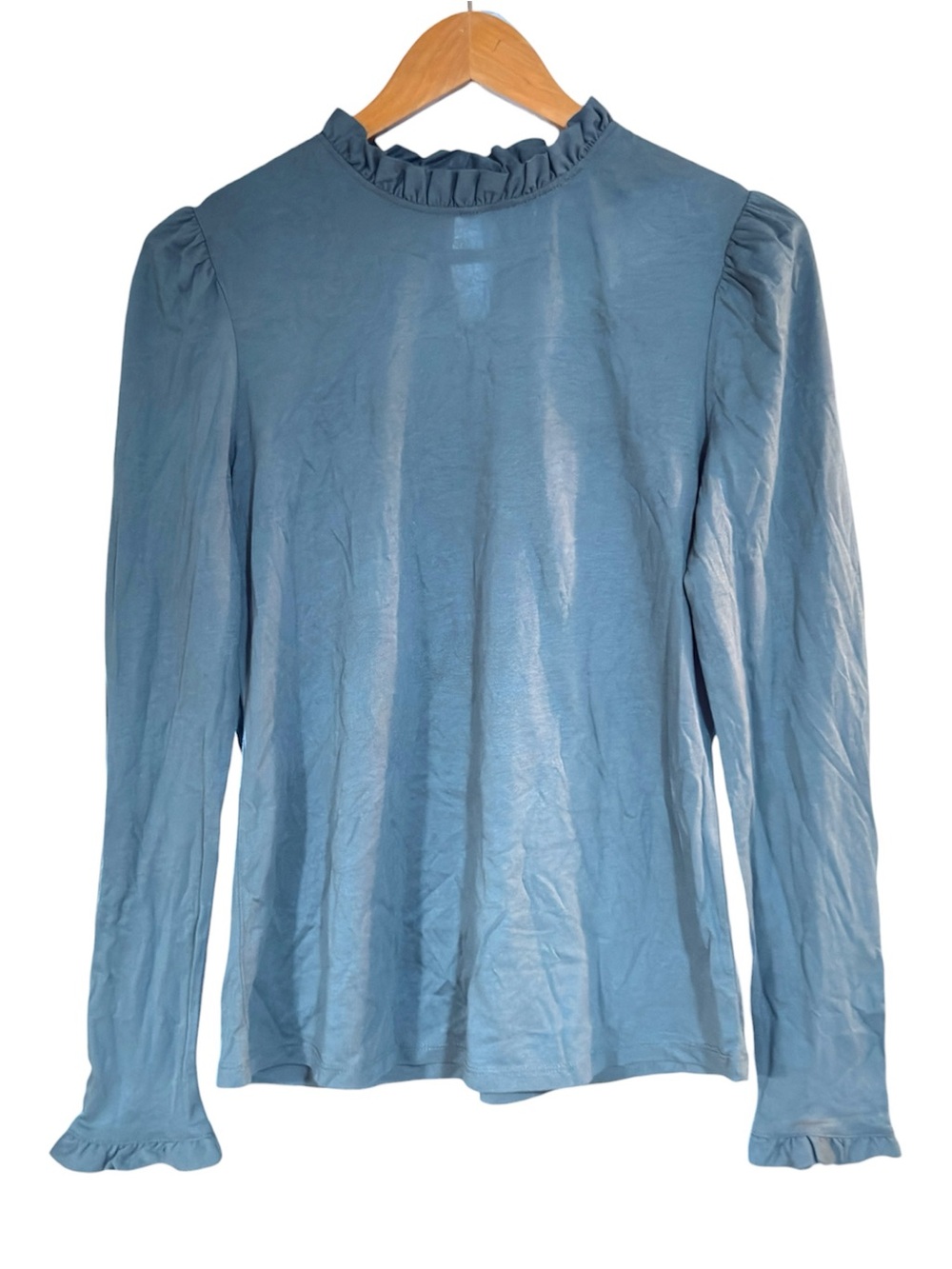 Boden blue ruffle mock neck long sleeve top NWT Women’s size 8 | h